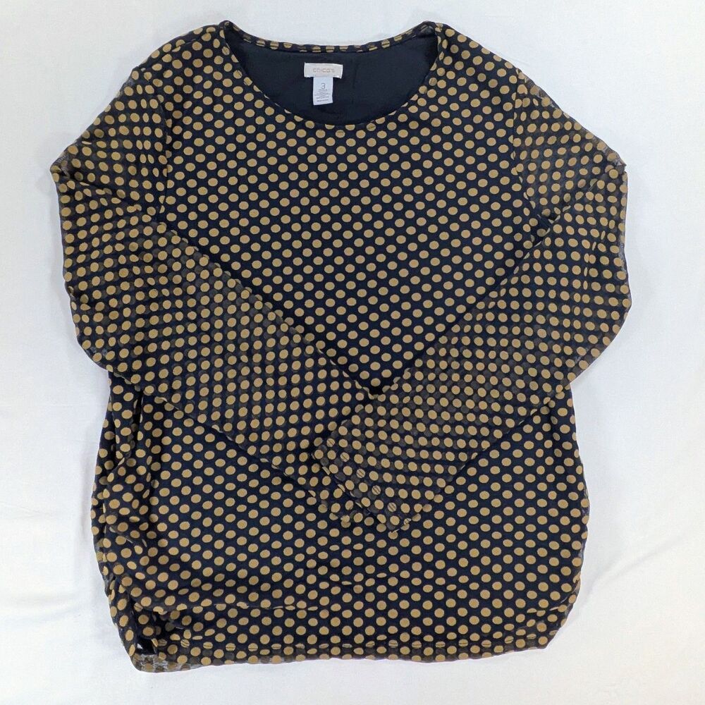 Chicos Womens Black Beige Polka Dot Sheer Sleeve Blouse Size XL (3) Travel